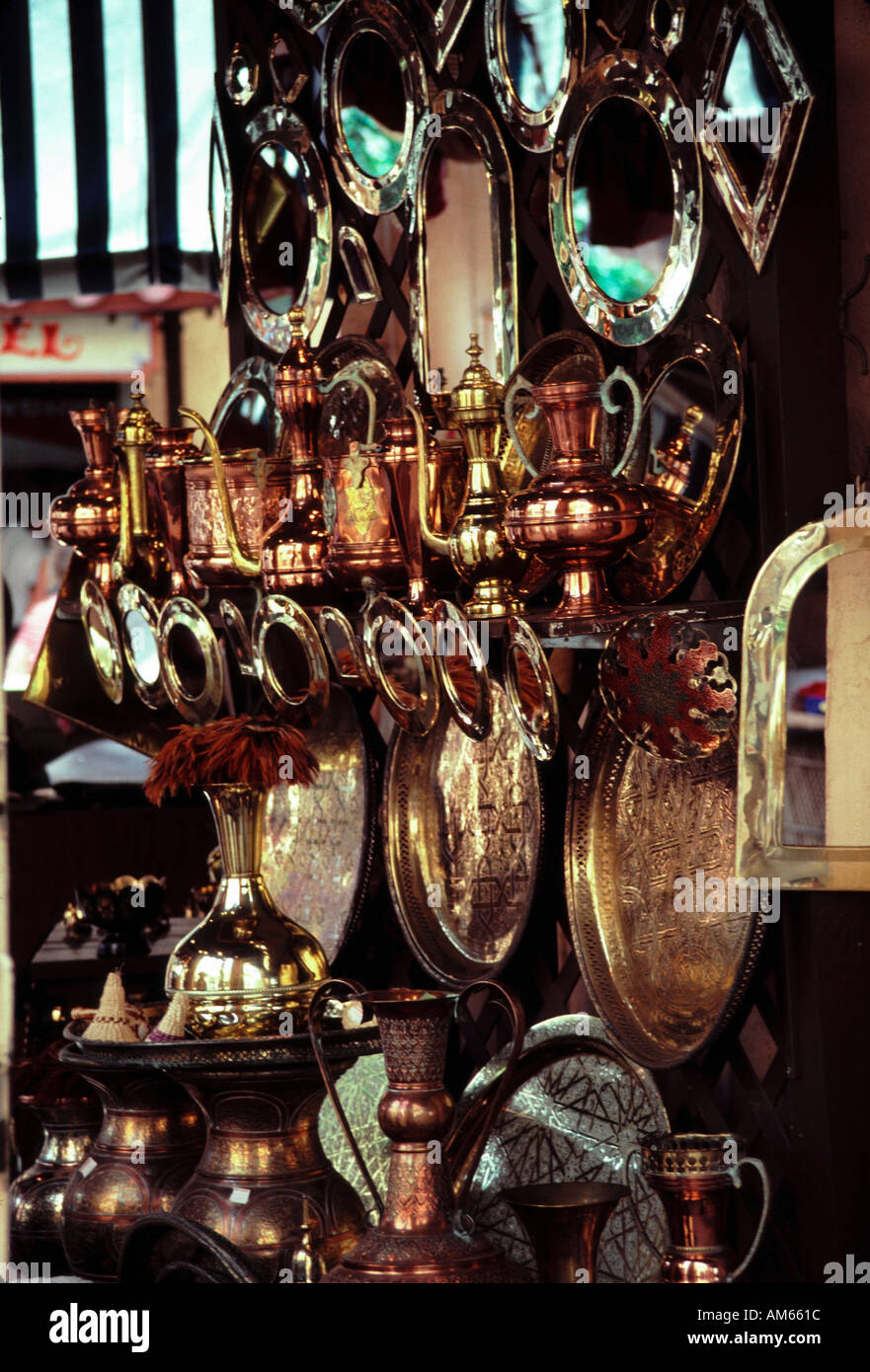 Moroccan brass dealer s shop Stock Photo Alamy