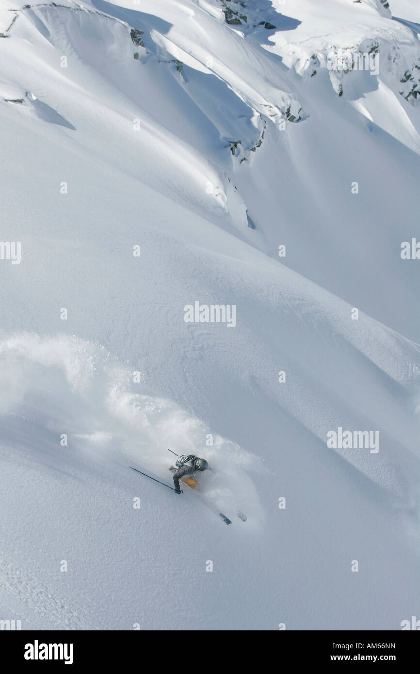 A freeride in deep snow, Weisssee, Austria Stock Photo