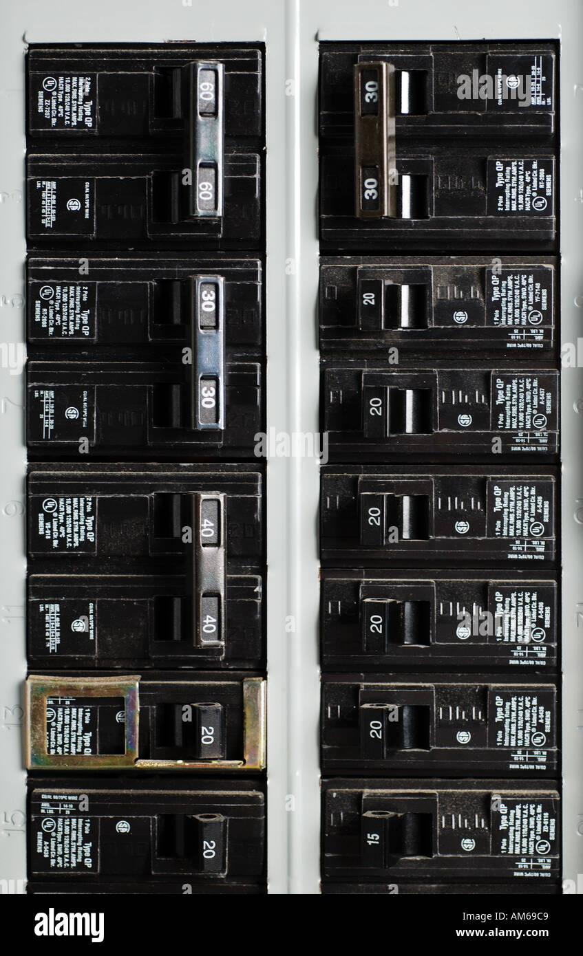 Home circuit breaker box Stock Photo