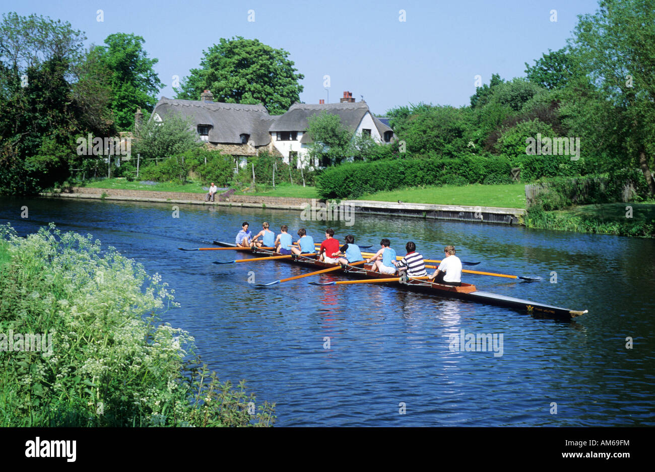 Rowing eight River Cam Fen Ditton Cambridge Stock Photo