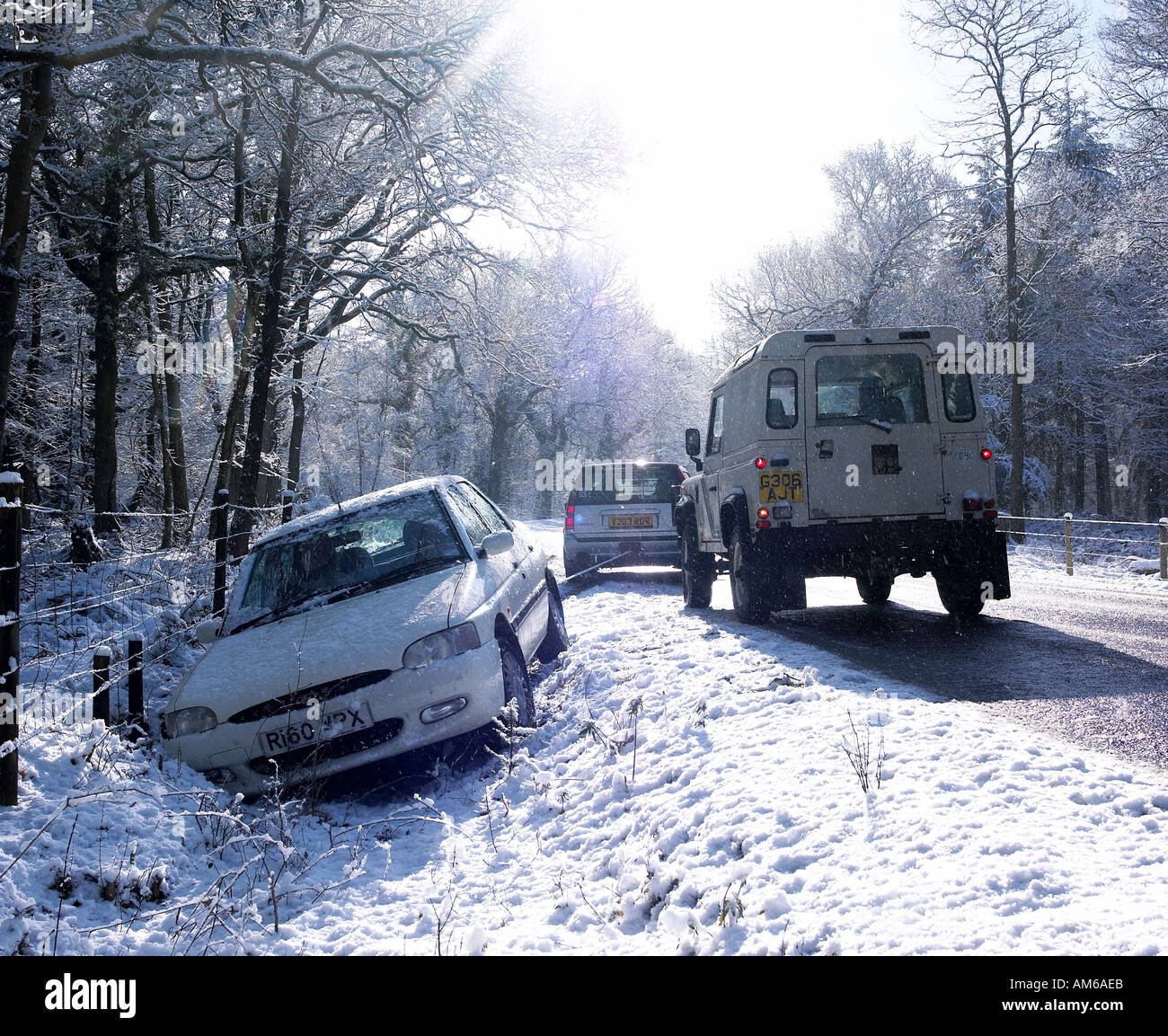 A car skidded off the road in the snow Stock Photo 1338090 Alamy