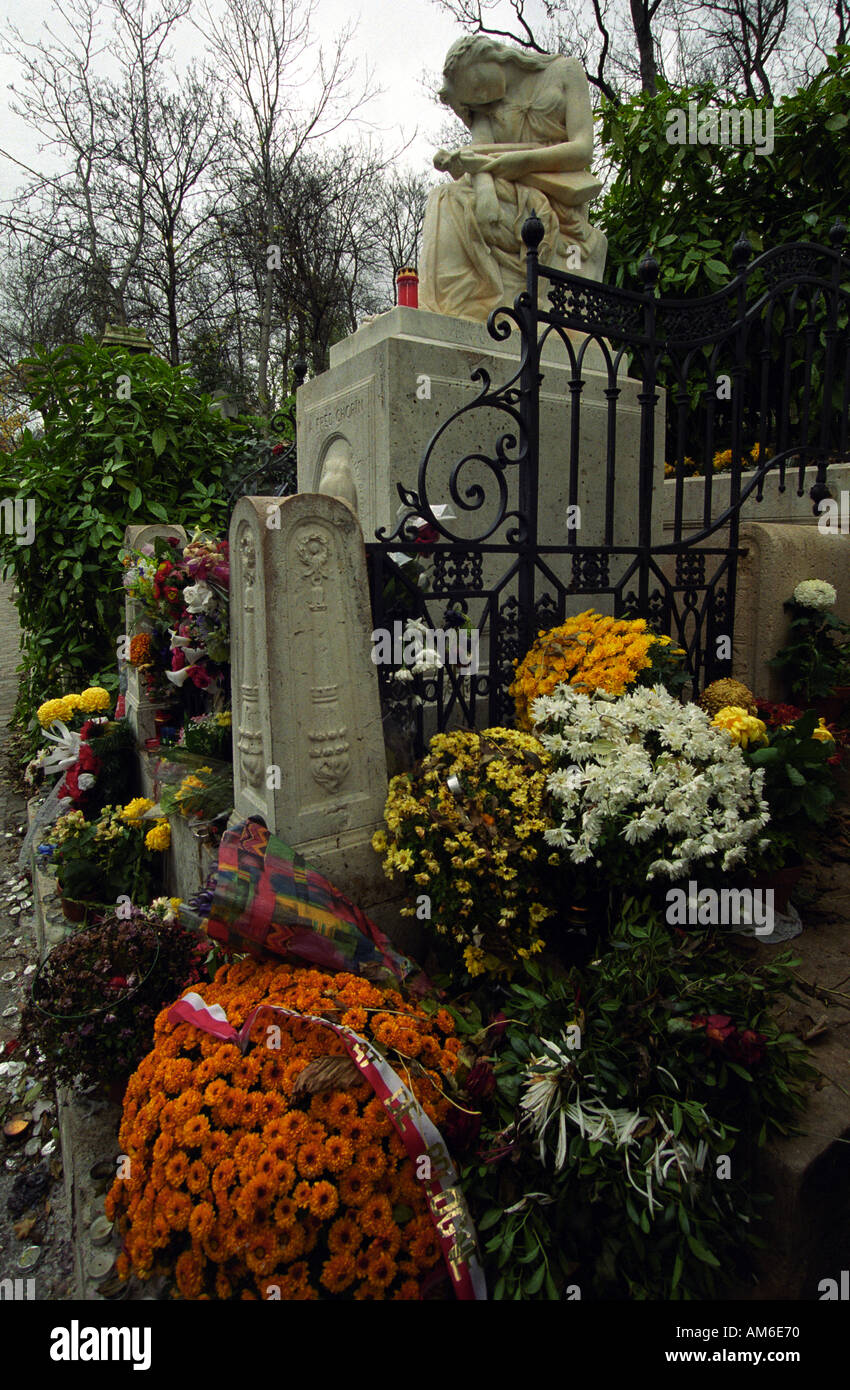 The grave of Musician / Composer Frederic Chopin at Pere Lachaise Cemetery in Paris , France , Europe . Stock Photo