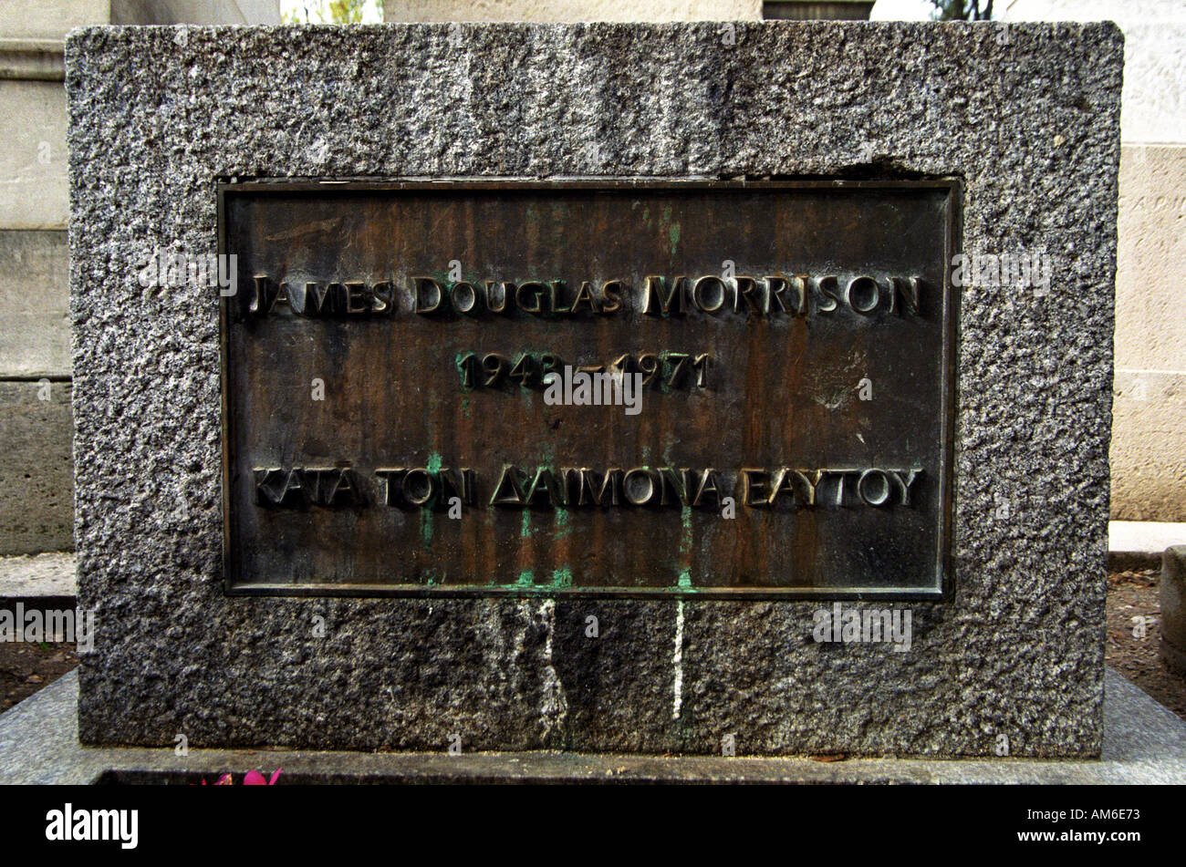 The grave of The Doors frontman , Jim Morrison at Pere Lachaise Cemetery in Paris , France , Europe . Stock Photo