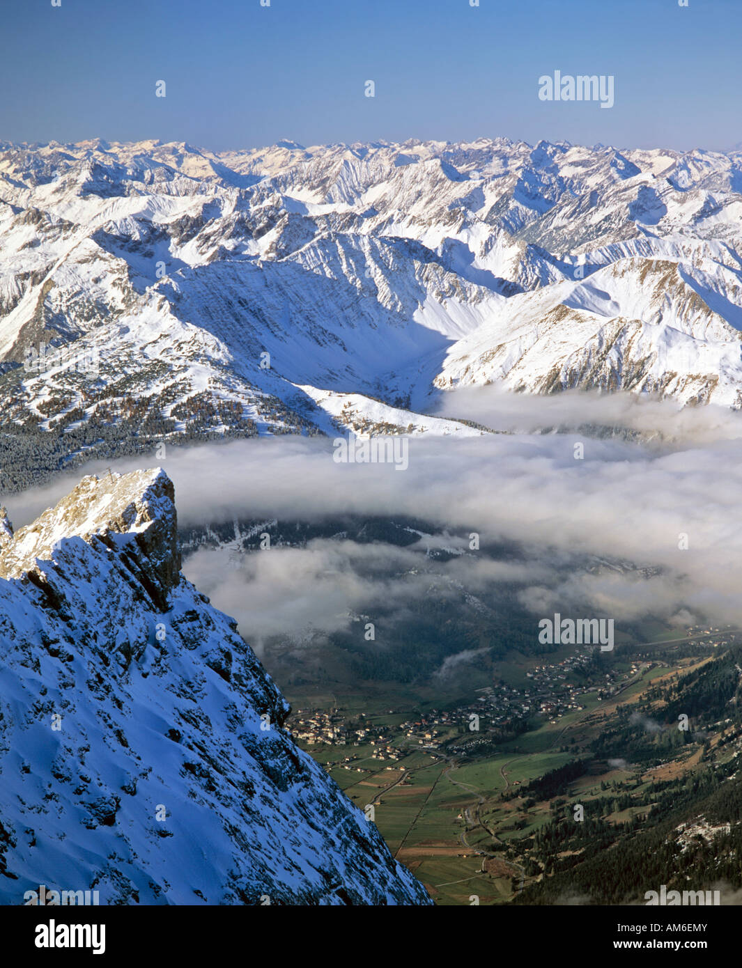 View from the Zugspitze on the Lechtal Alps, Leermoos, Wettersteingebirge, Tyrol, Austria Stock Photo