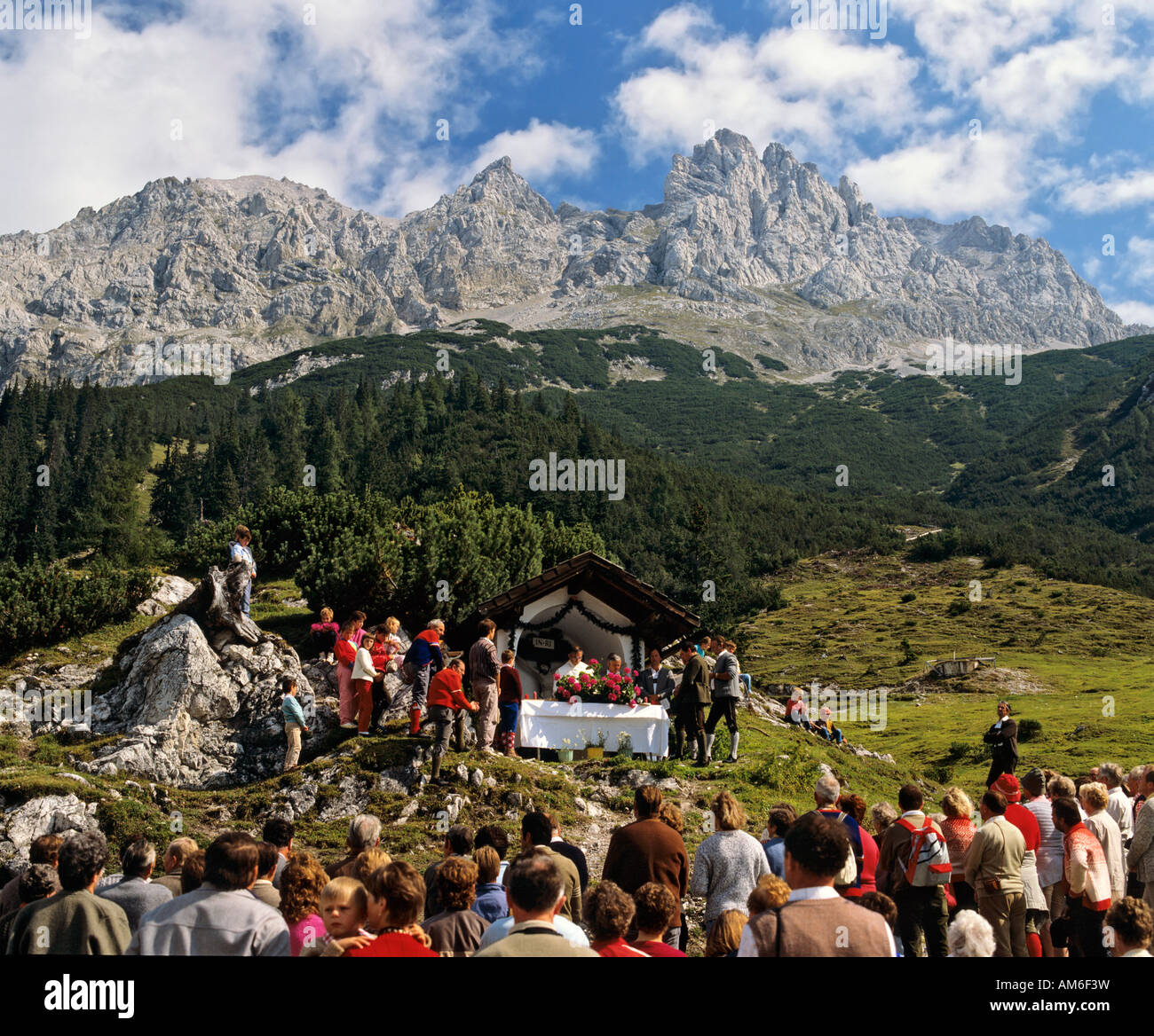 Mountain mass at the Marienbergalm, Mieminger Kette, Tyrol, Austria Stock Photo