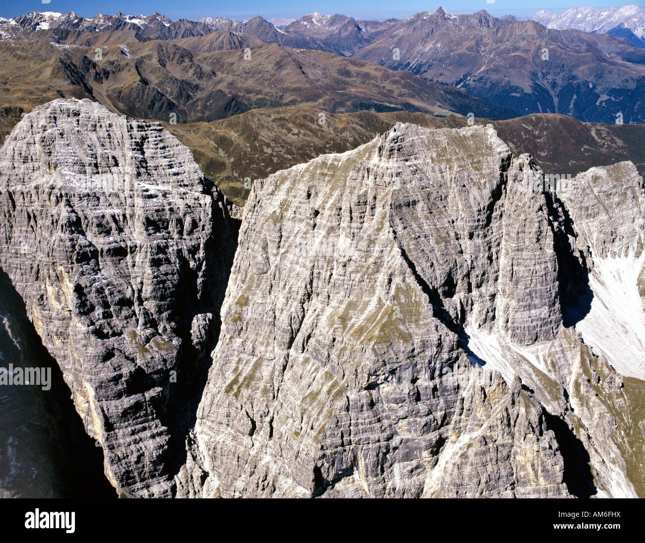 Kalkkoegel, Stubai Alps, Grosse and Kleine Ochsenwand, behind Wettersteingebirge and Mieminger Kette, Tyrol, Austria Stock Photo