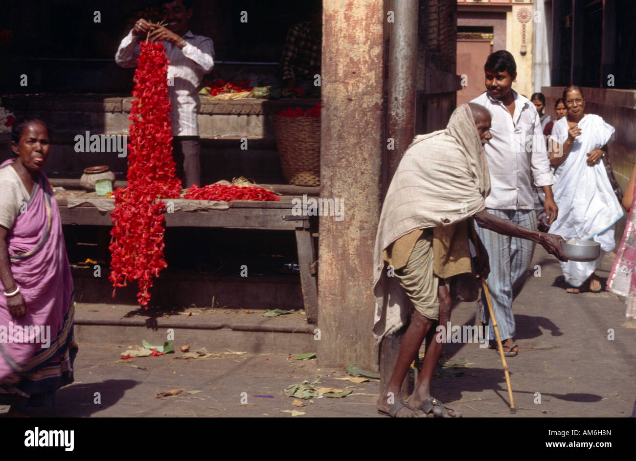 Kolkata India Kali Temple Beggar Stock Photo