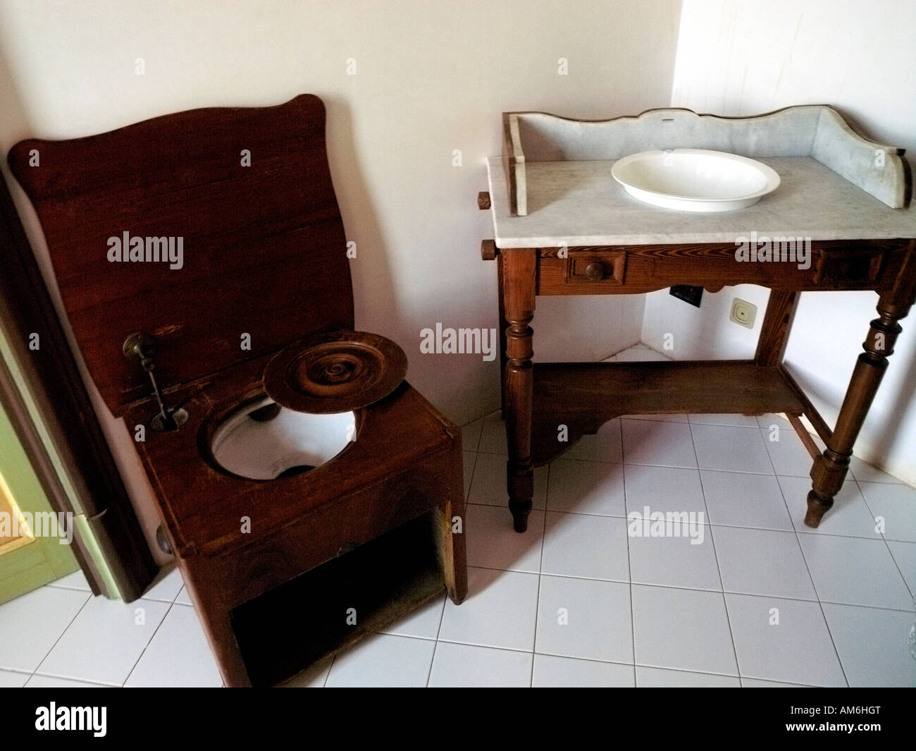 Toilet and Bathroom in Norman Castle of Caccamo Sicily Italy Stock