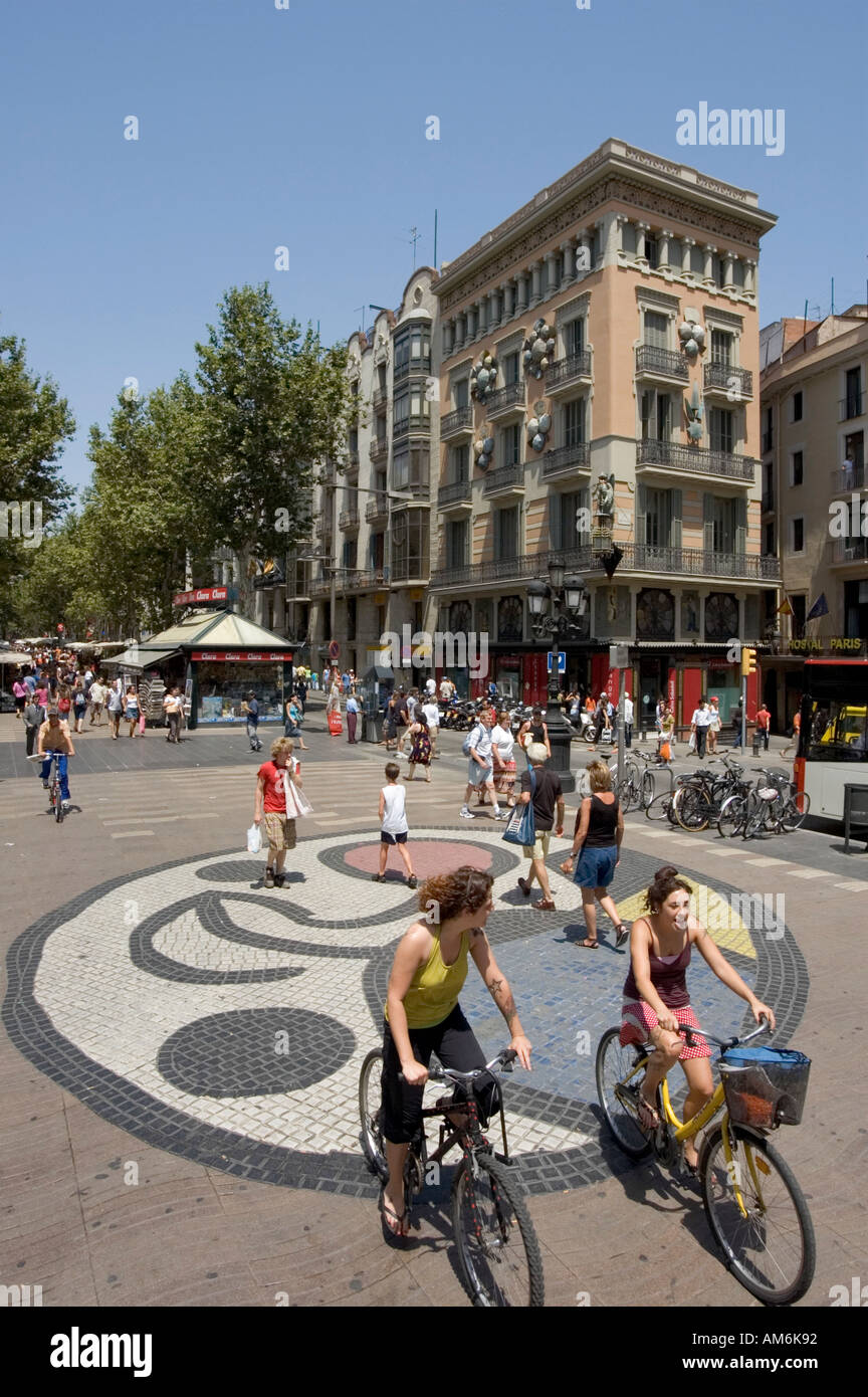 Las Ramblas. Pavement mosaic by Catalan artist Joan Miró in front of ...