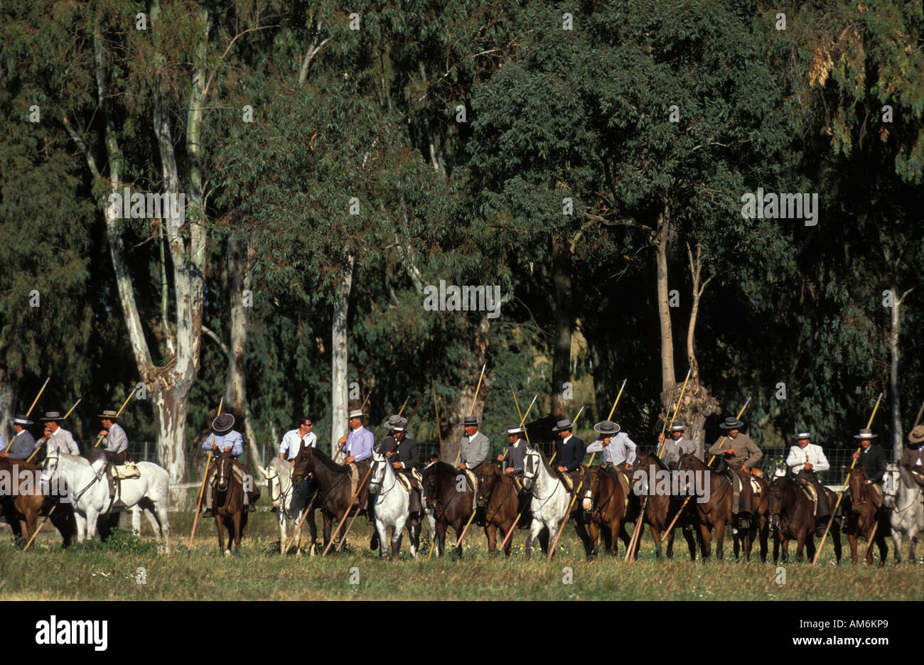 Medina Sidonia cowboys waiting in line for the Andalusian championship of Acoso y Deribo Stock Photo