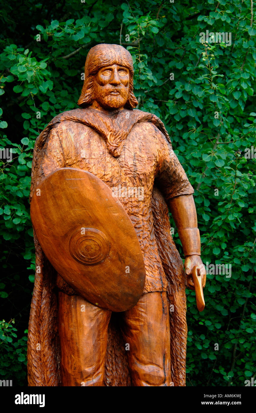 A Wooden Statue Of A Viking Stock Photo Alamy