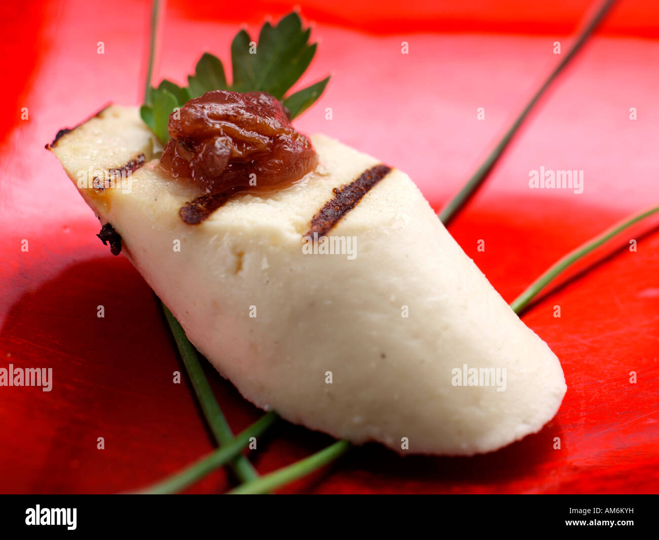 Chicken boudin canapes on a red background editorial food Stock Photo