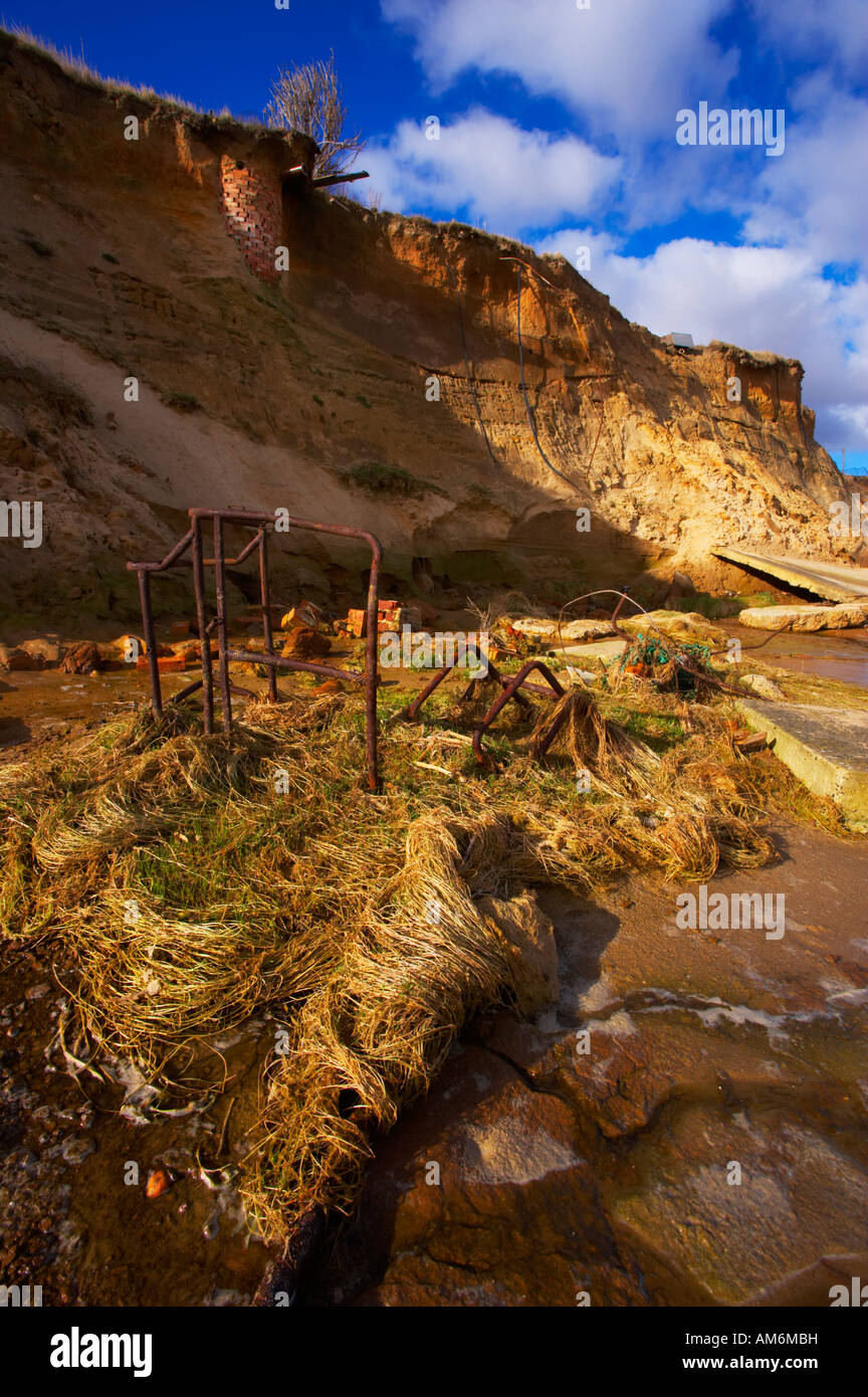 The cliffs at Happisburgh on the Norfolk coast showing the debris that ...