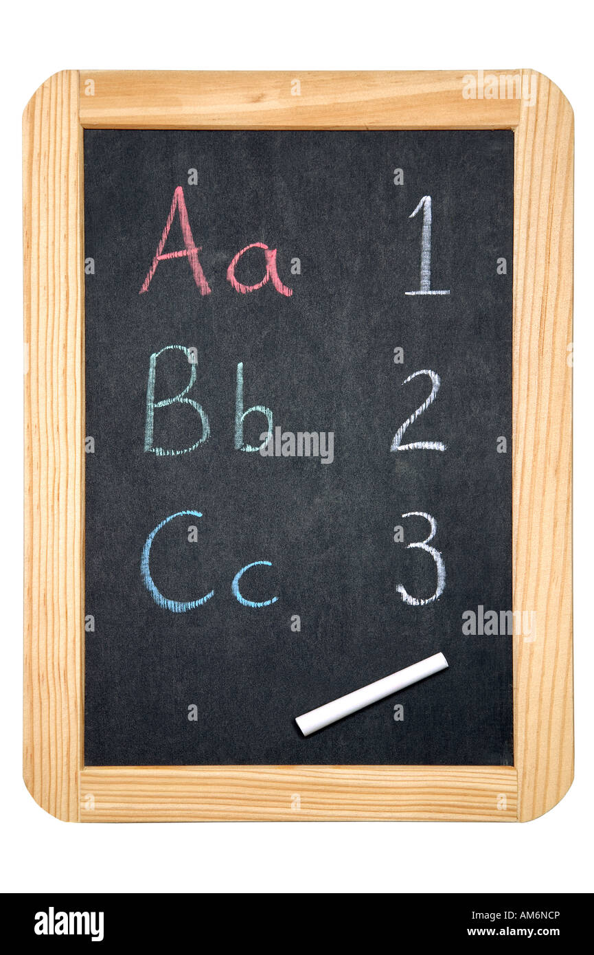 ABC 123 on a blackboard isolated on white with clipping path Stock