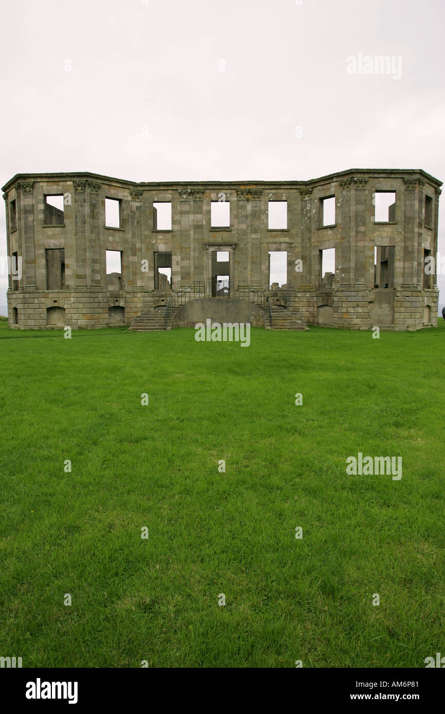 Front view of the ruins and estate of 18th century Downhill House, a