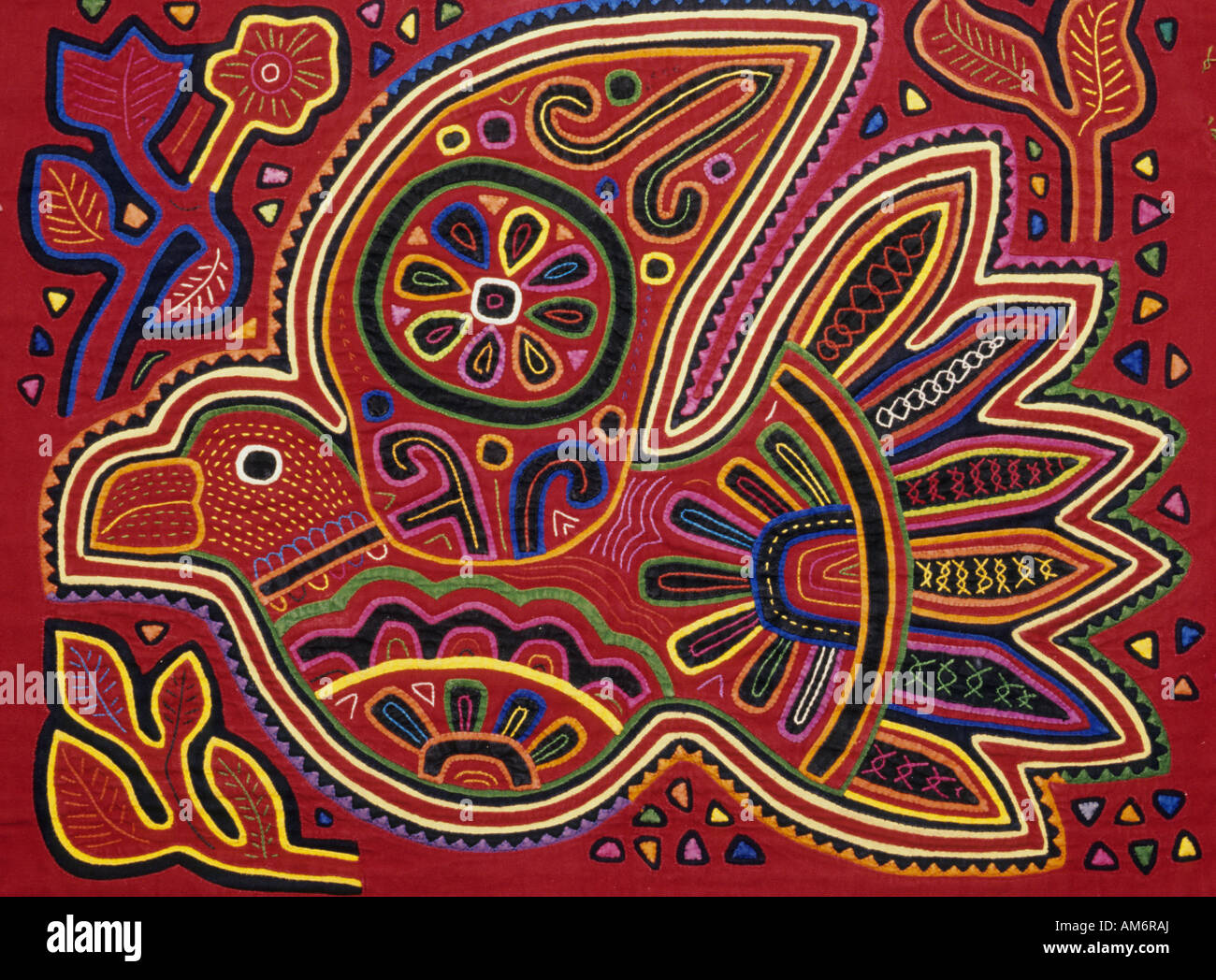 Traditional decorative fabric panel, Molas, Bird by Kuna Indians, San Blas Islands, Panama Stock Photo