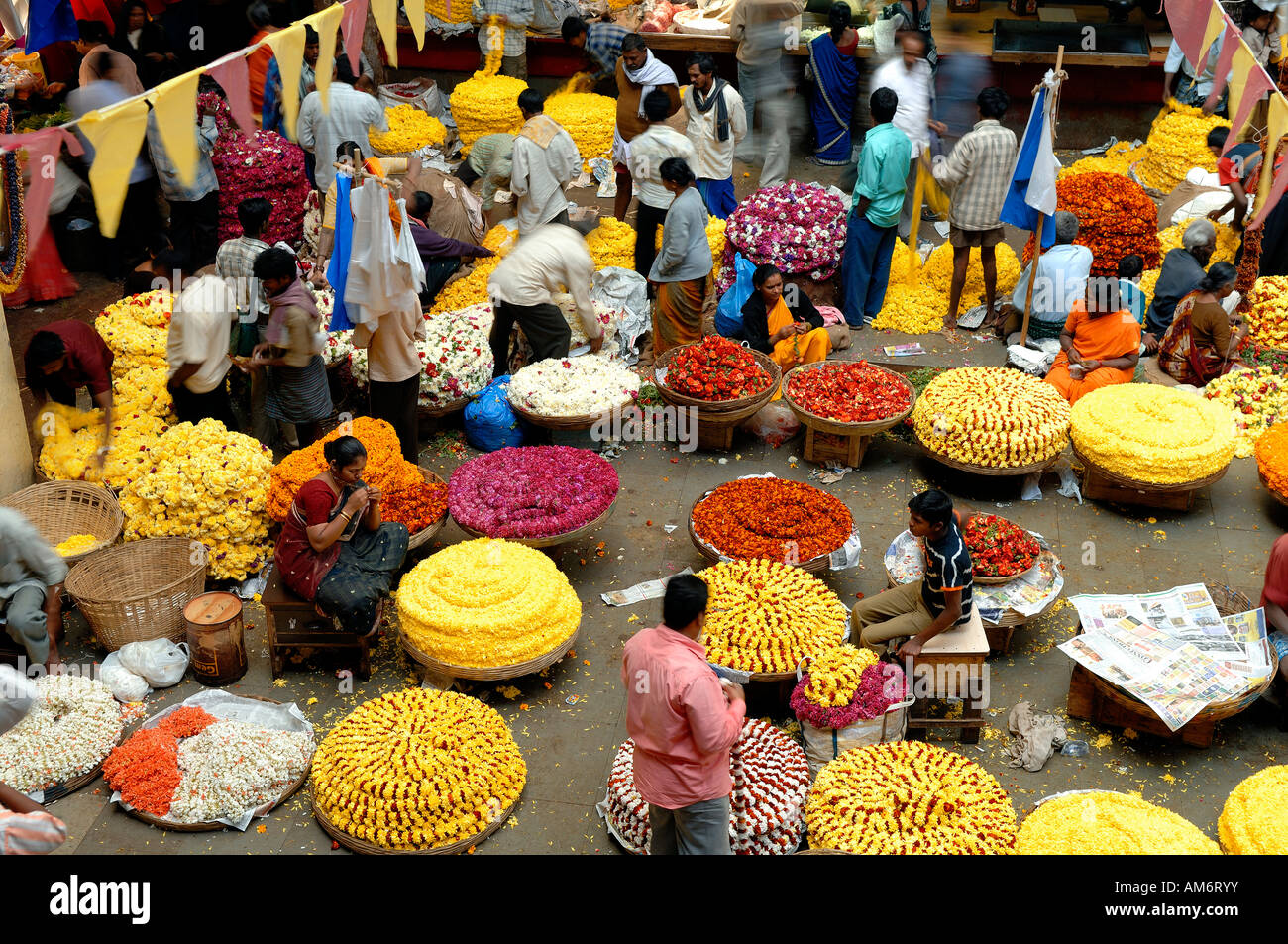 India, Karnataka state, Bangalore, flower market at the City Market