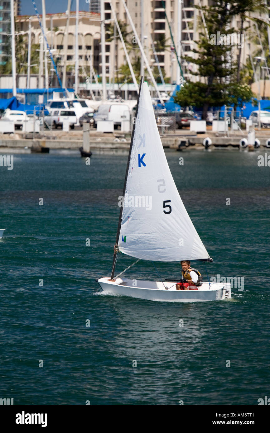 Small sailboat near Waikiki Hawaii Stock Photo Alamy
