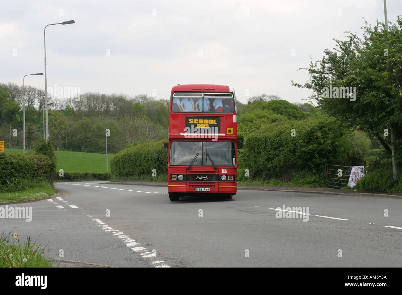 Red Double Decker School Bus Llantrisant Road Cardiff South Wales Stock
