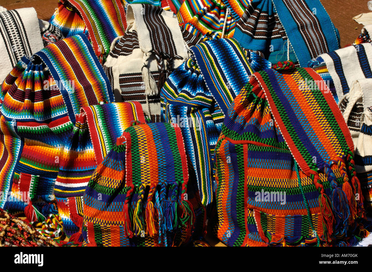 Brightly coloured Indigenous textiles at Iguazu Stock Photo