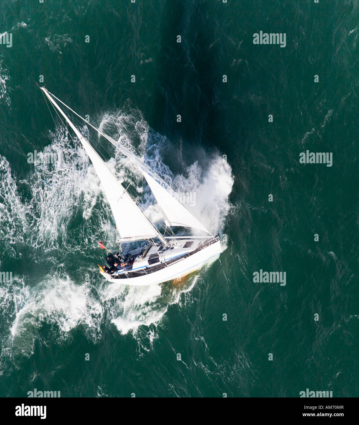 Aerial view of yacht sailing in the English Channel off the south coast