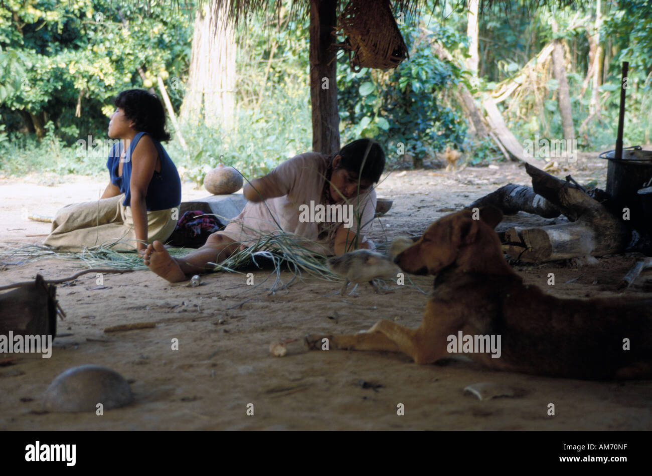 An indian family in a settlement in the Bolivian jungle Stock Photo