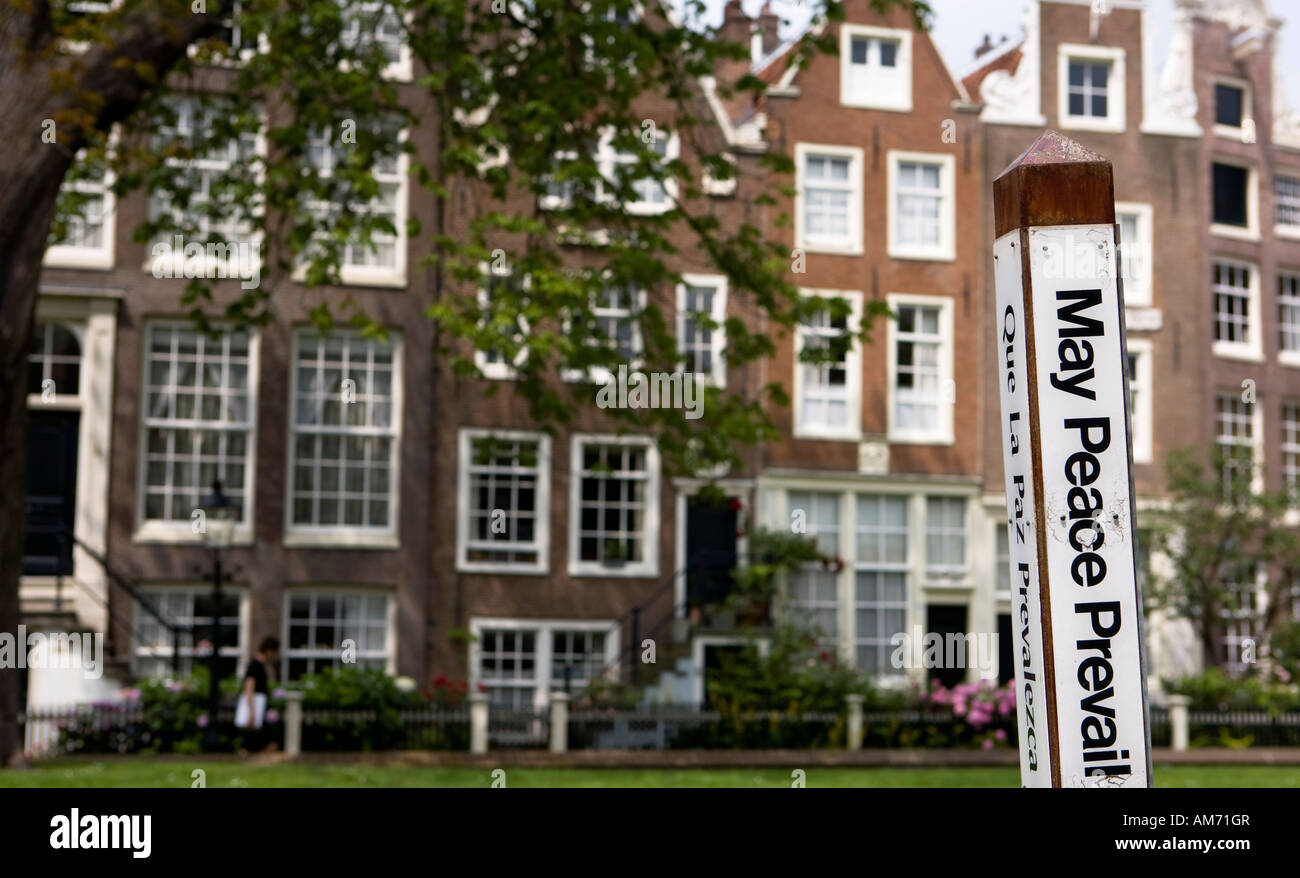 Writing: May peace prevail in the Beginenhof, Amsterdam, Netherlands Stock Photo