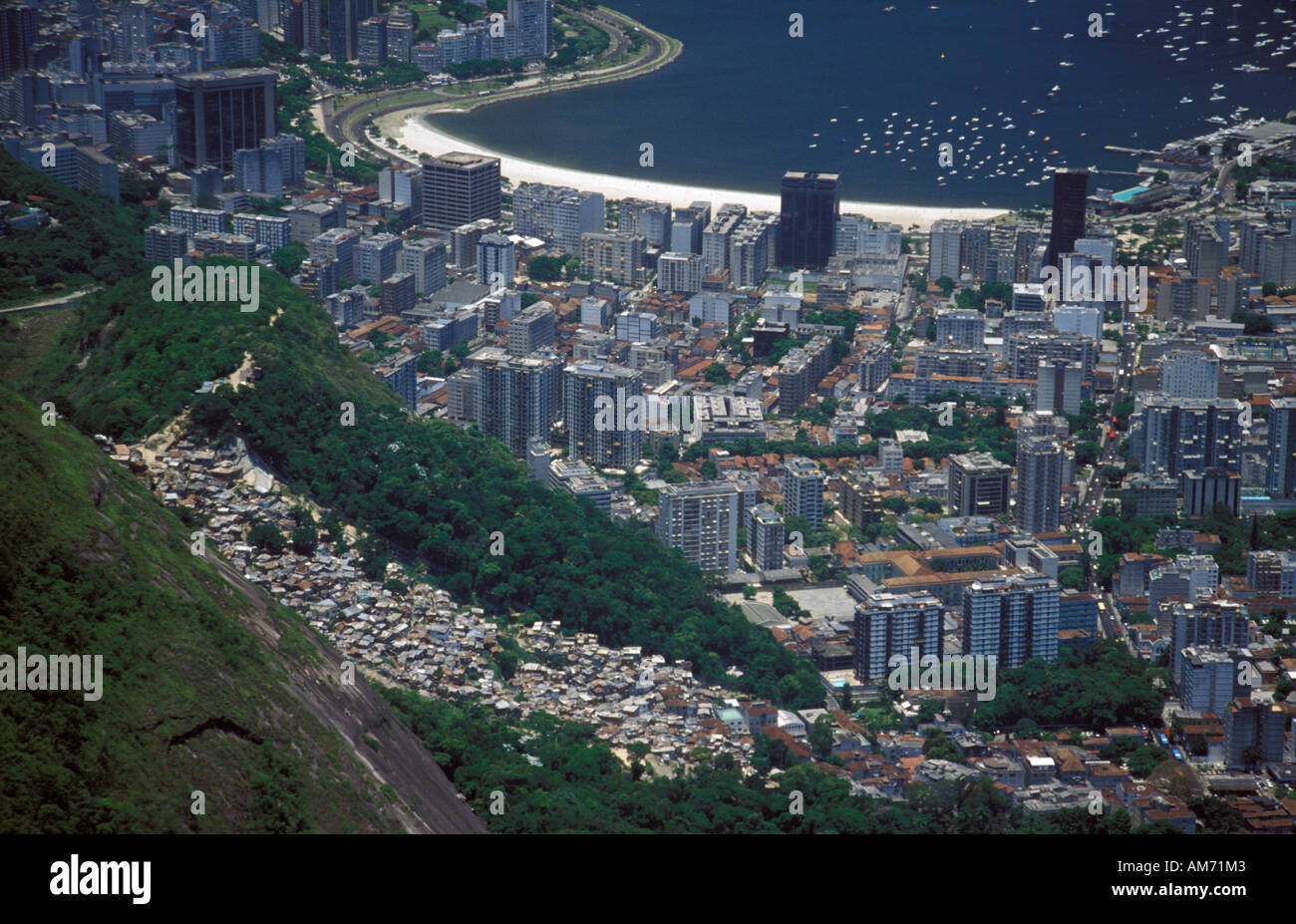 Rio de Janeiro Botafogo bay Favella slums on the hillside Stock Photo