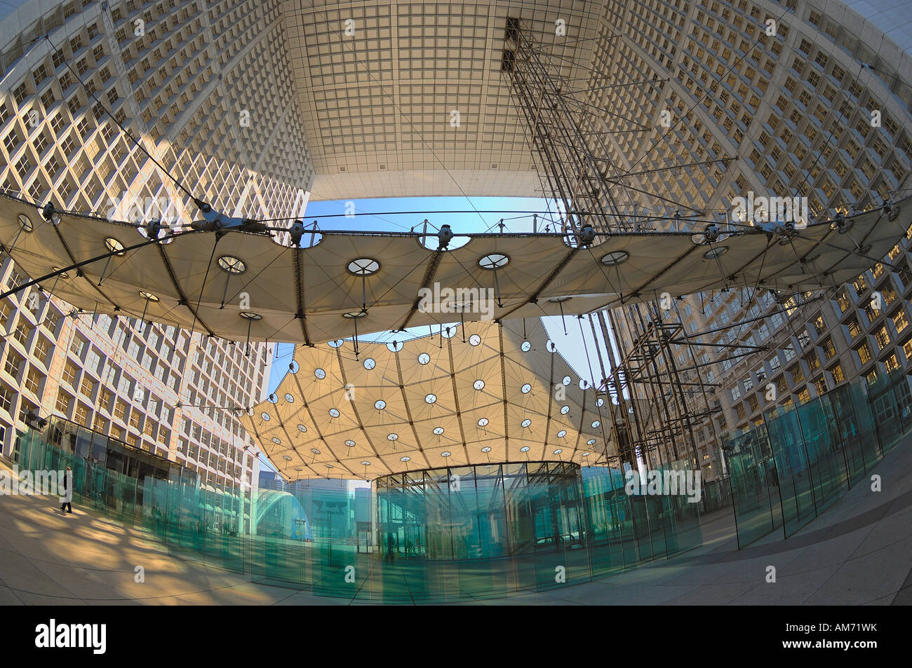 The Grande Arche at La Defense, seen from within the Arch, Paris Stock Photo