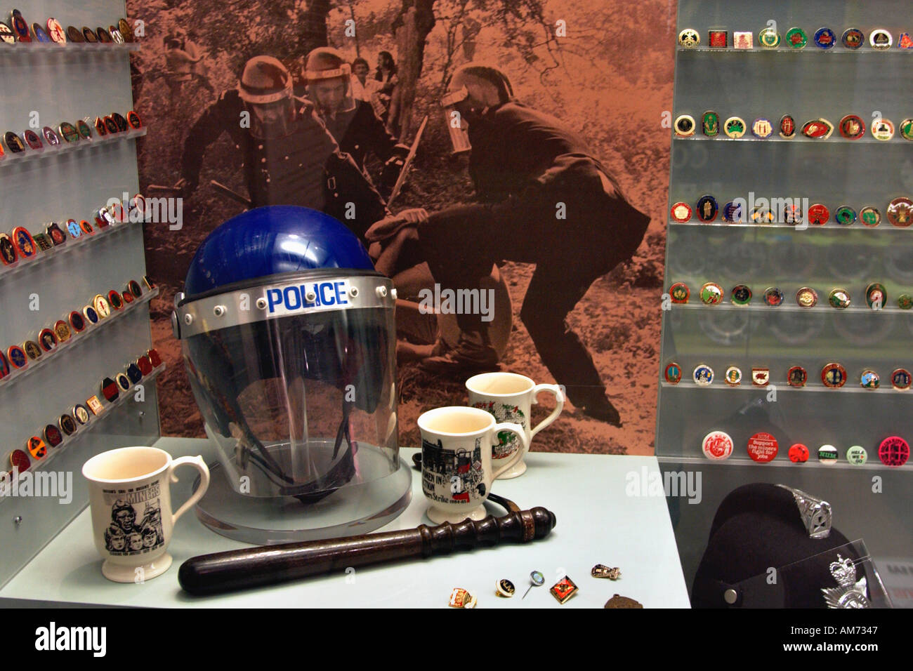 Display of items from the 1984 Miners strike at the Big Pit National Coal Museum Blaenavon South Wales UK Stock Photo