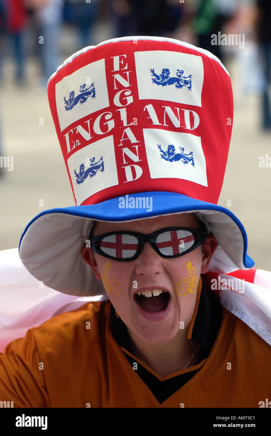 Young England fan at international sporting event in UK Stock Photo Alamy