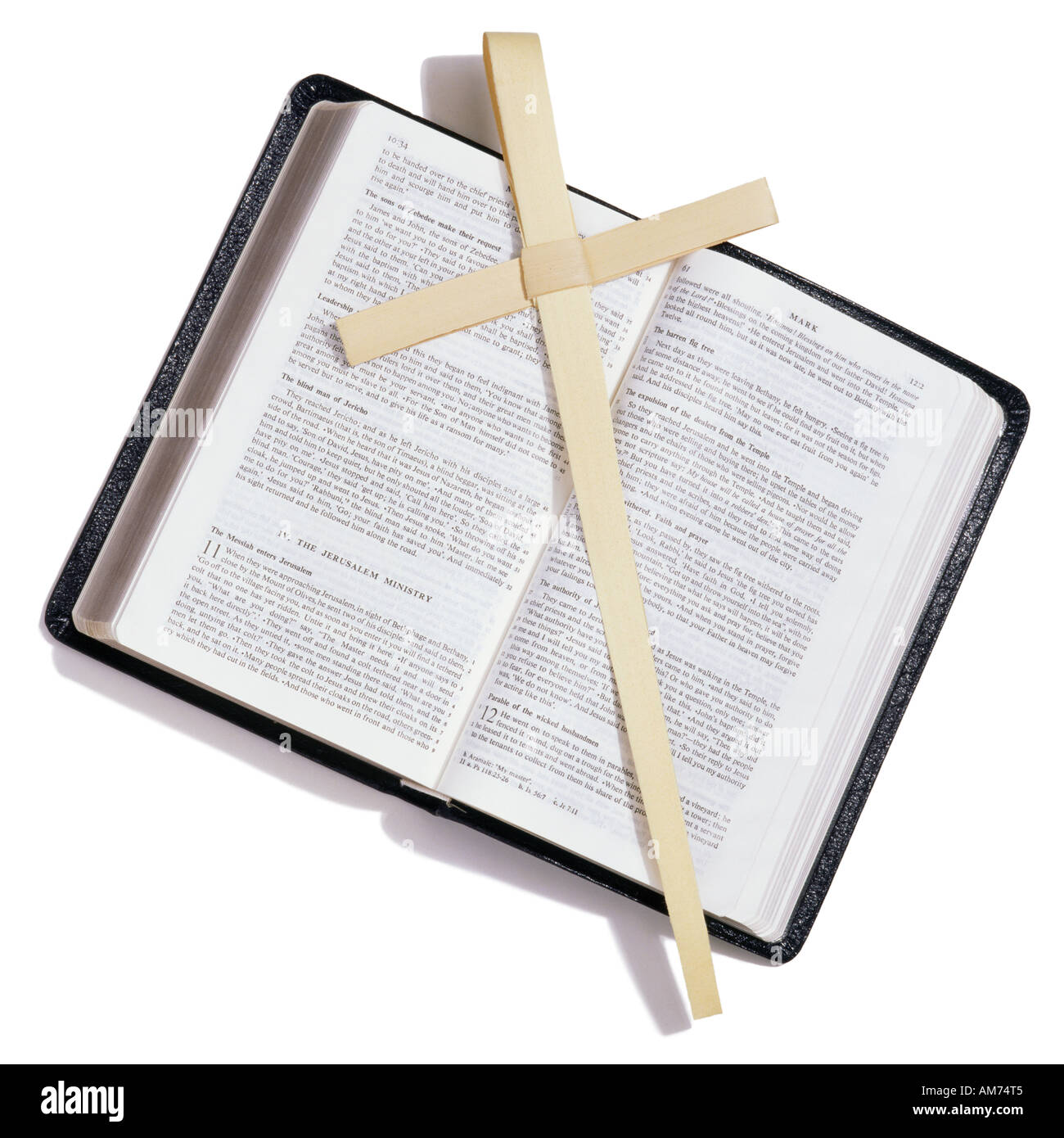 A bible and palm cross Stock Photo