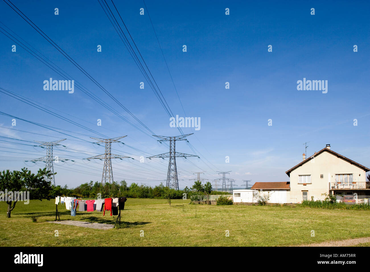 Power lines France Stock Photo
