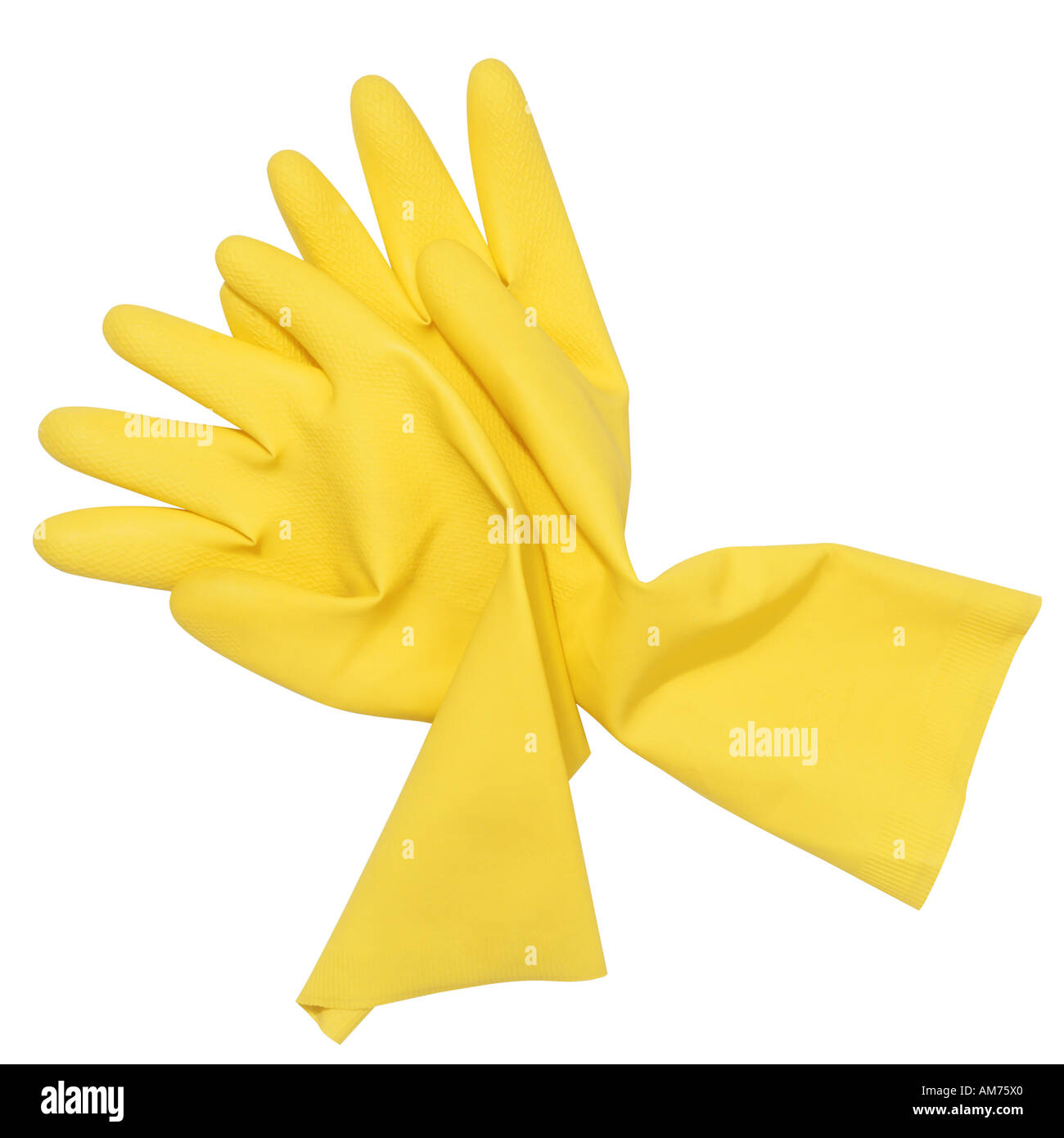 A pair of yellow rubber gloves Stock Photo