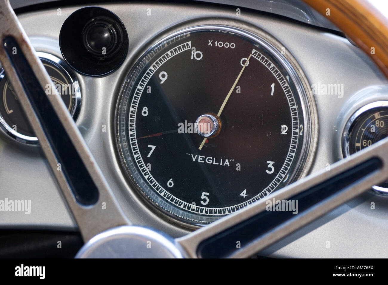 Car dashboard of the historic Mercedes Benz Silberpfeil W196, was driven by Juan Manuel Fangio, year of construction 1954, Nuer Stock Photo