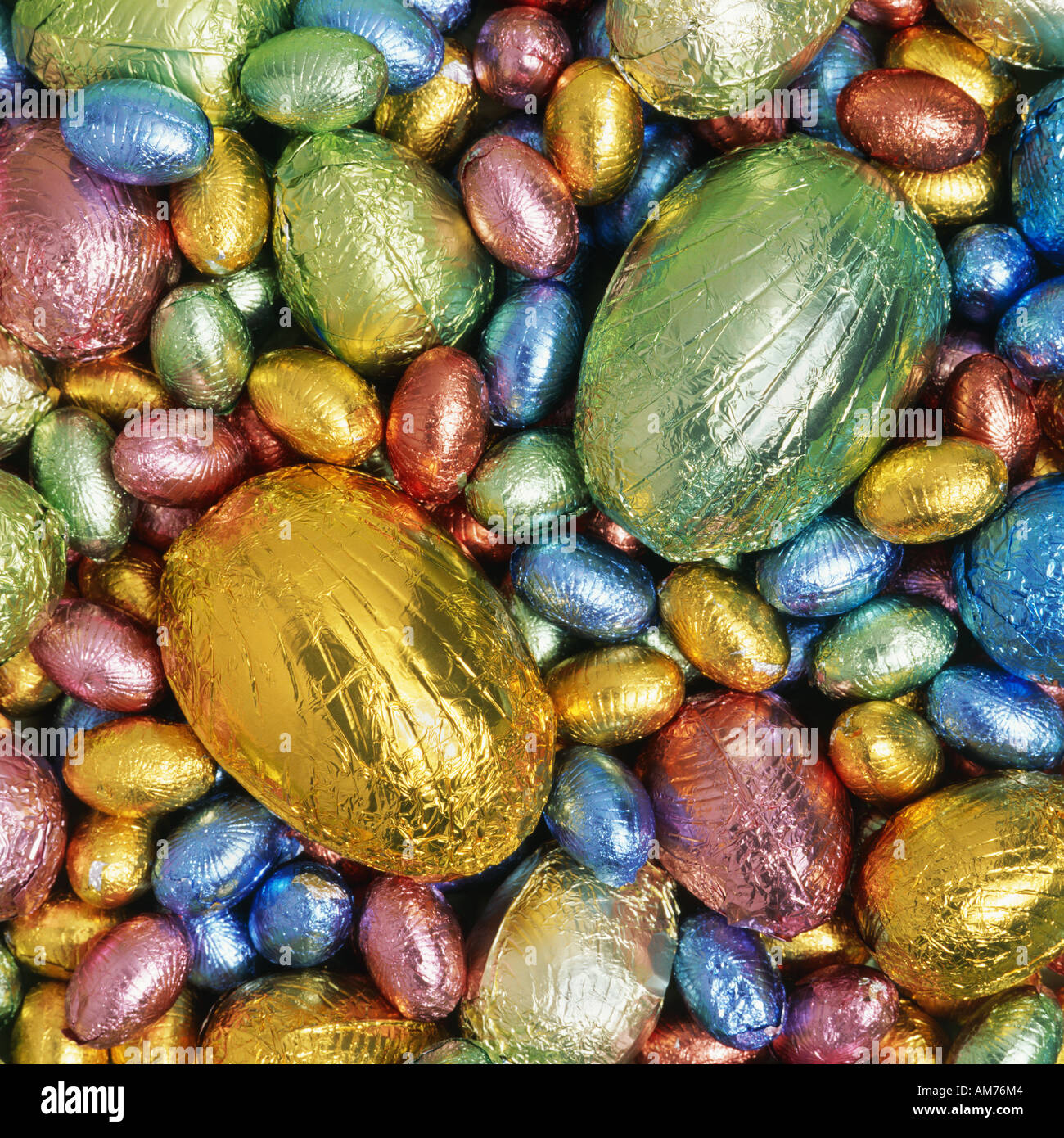 Foil covered chocolate eggs Stock Photo
