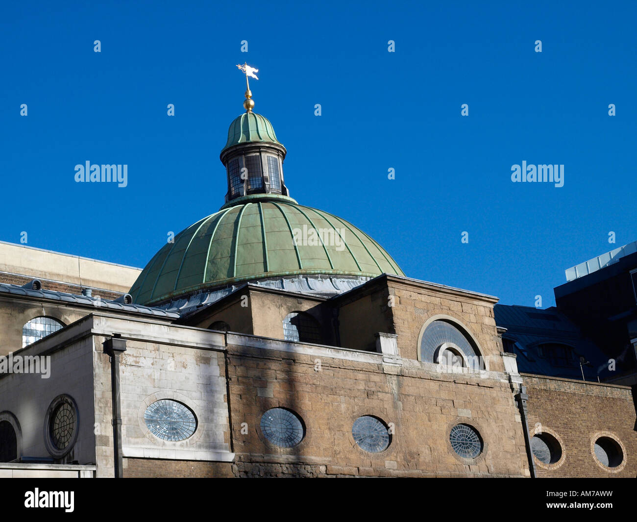 External view of the dome of St Stephen Walbrook. 39 Walbrook, London EC4 showing the elliptical and semi circular  windows. Stock Photo