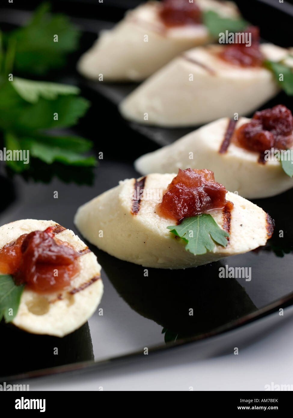Chicken boudin blanc canapes gourmet editorial food Stock Photo