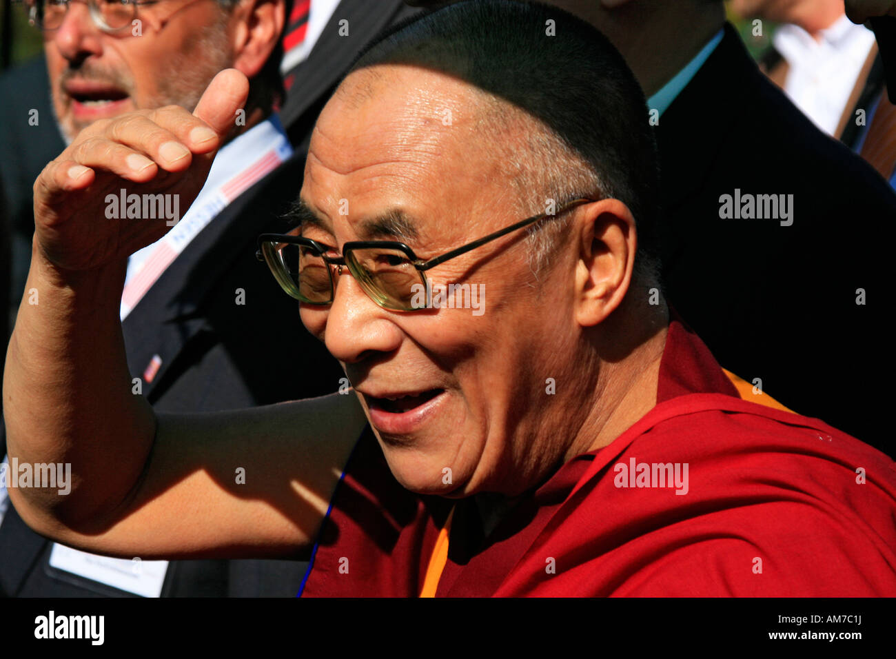 Visit of His Holyness the 14th Dalai Lama at September 22nd at the open-air museum Hessenpark, Neu-Anspach, Hesse, Germany. Stock Photo