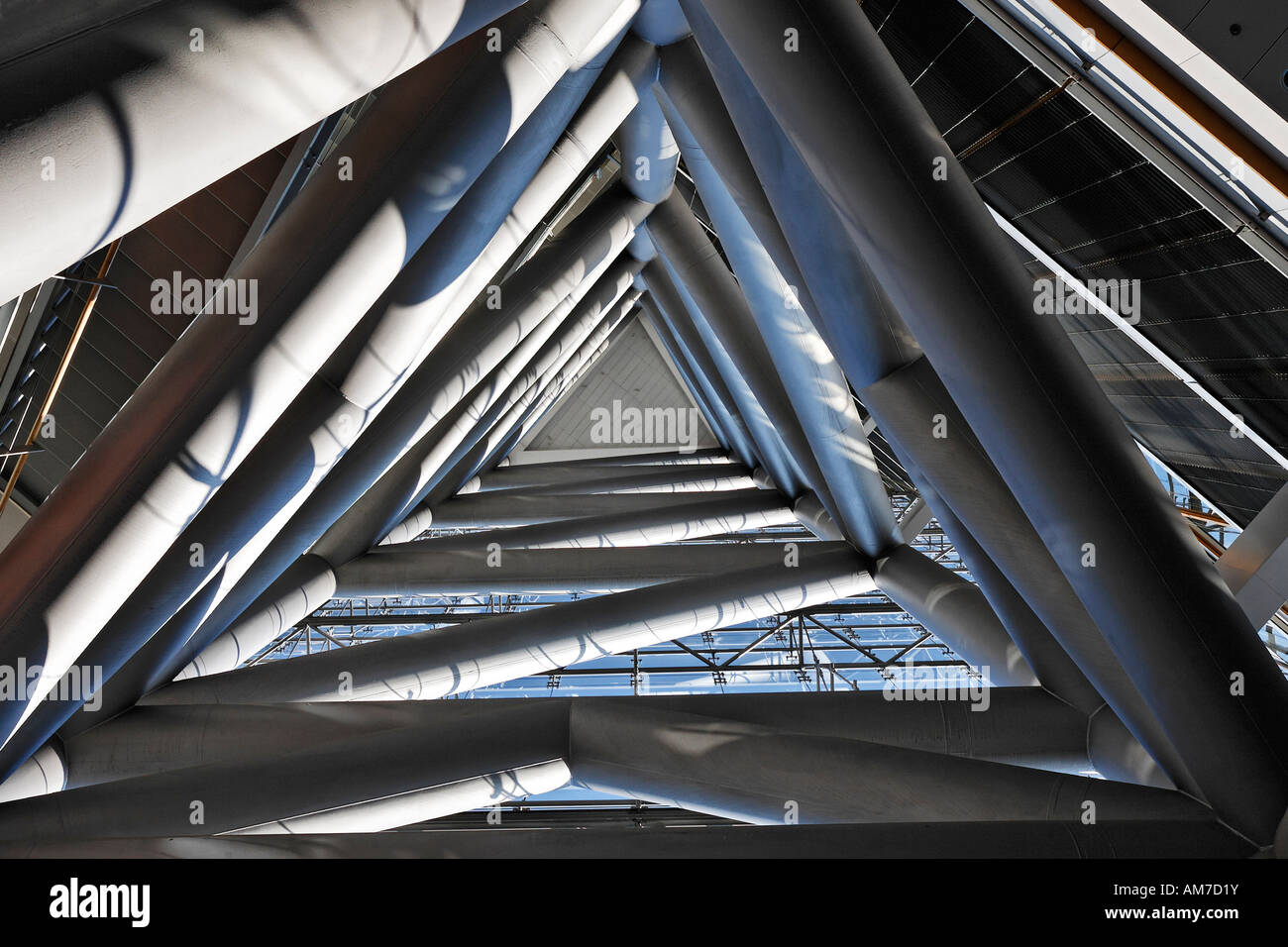 High-rise citygate, piping construction, Duesseldorf, NRW, Germany Stock Photo