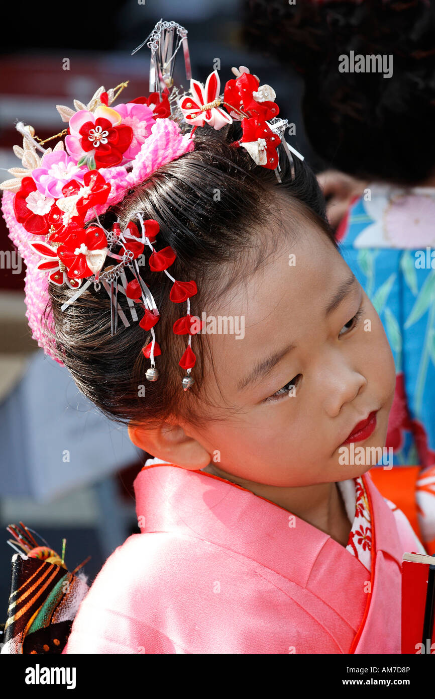 Little Japanese girl looks sceptical, Japenese fair, Duesseldorf, NRW, Germany Stock Photo