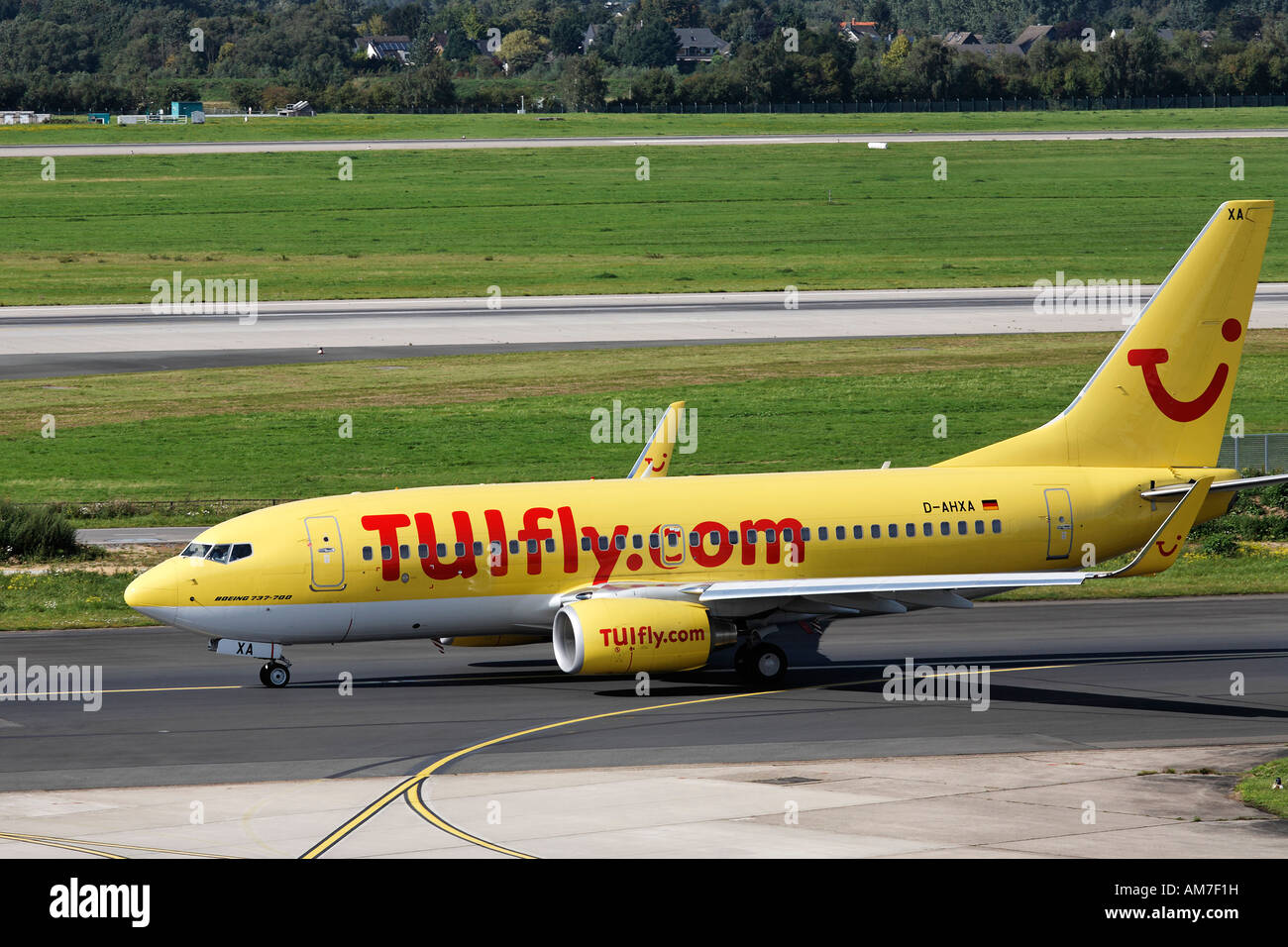 Boeing 737-700 with TUIfly design on the runway, airport Duesseldorf, NRW, Germany Stock Photo