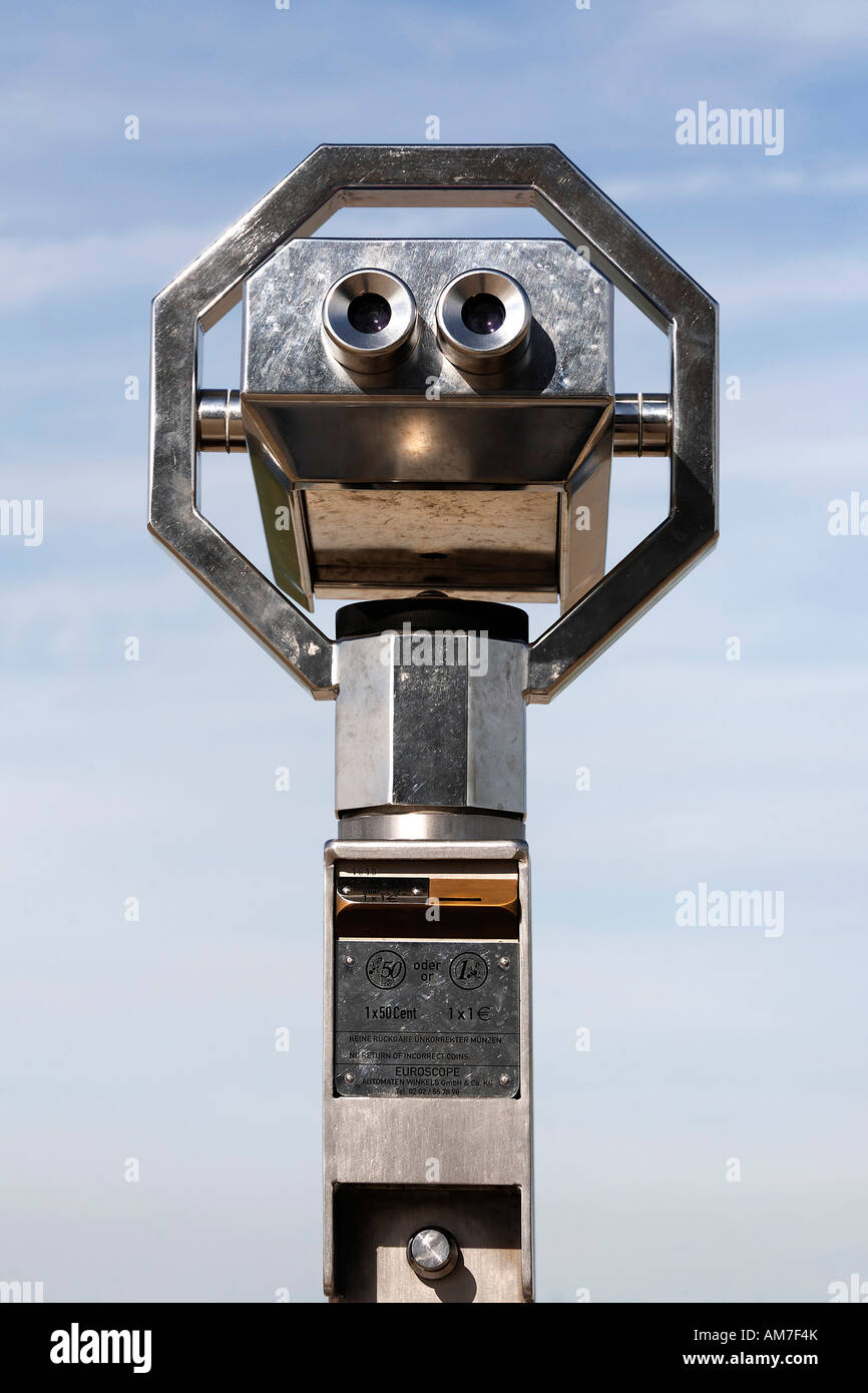 Modern coin telescope, observation terrace, airport Duesseldorf, NRW, Germany Stock Photo