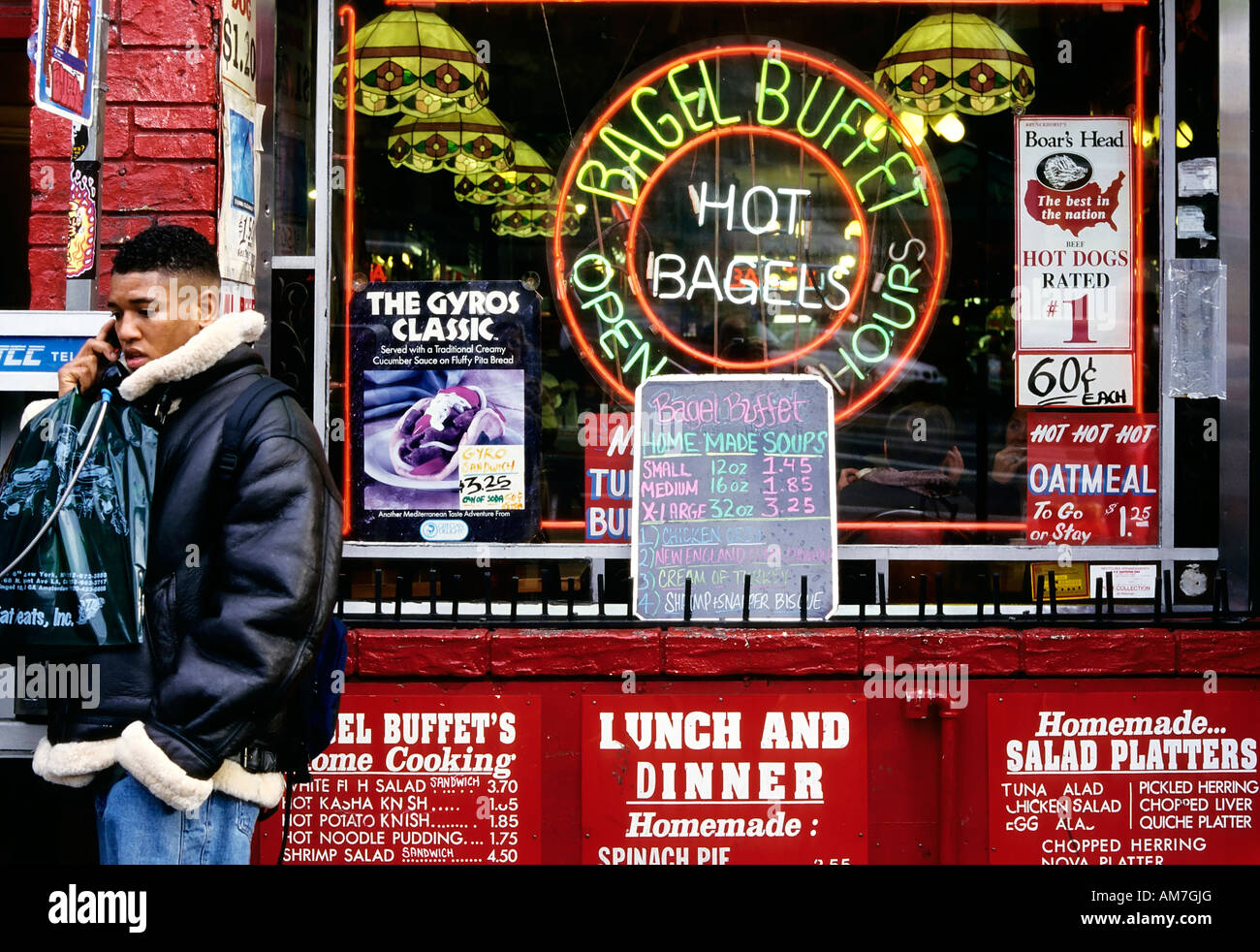 Front of a bagel diner, Upper West Side, New York City, USA Stock Photo