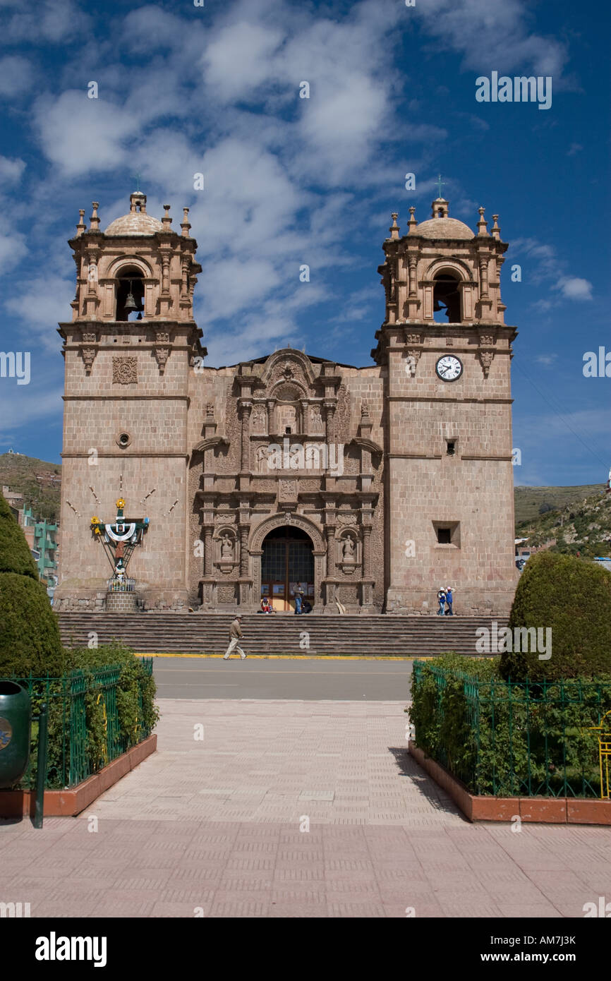 Church, Plaza de Armas, Puna, Peru Stock Photo