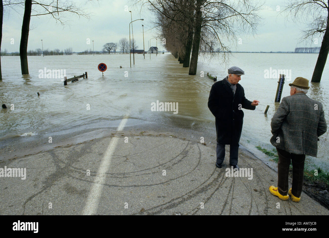 Netherlands River IJssel Overijssel inundation flood men man water Stock Photo