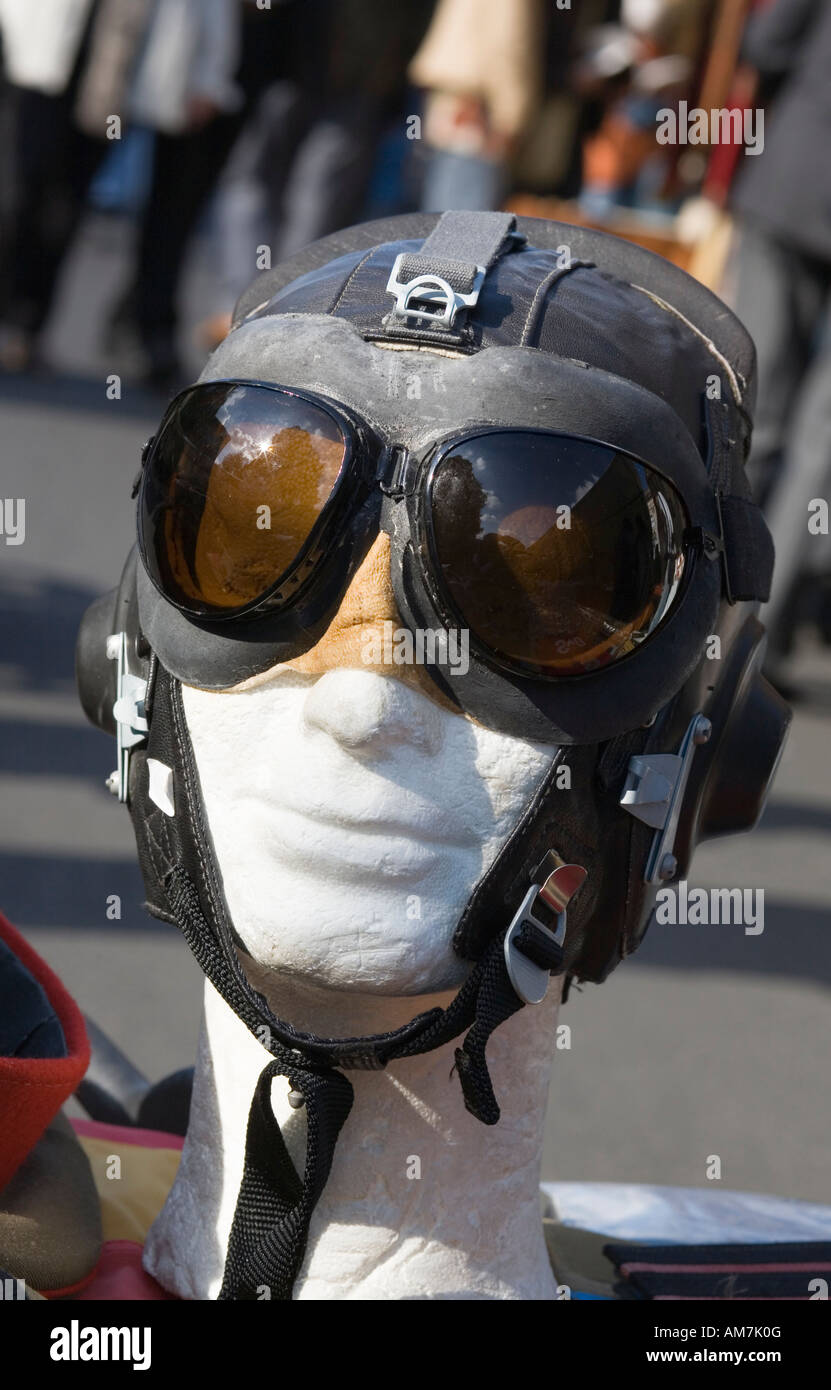 Vintage leather helmet & goggles Stock Photo