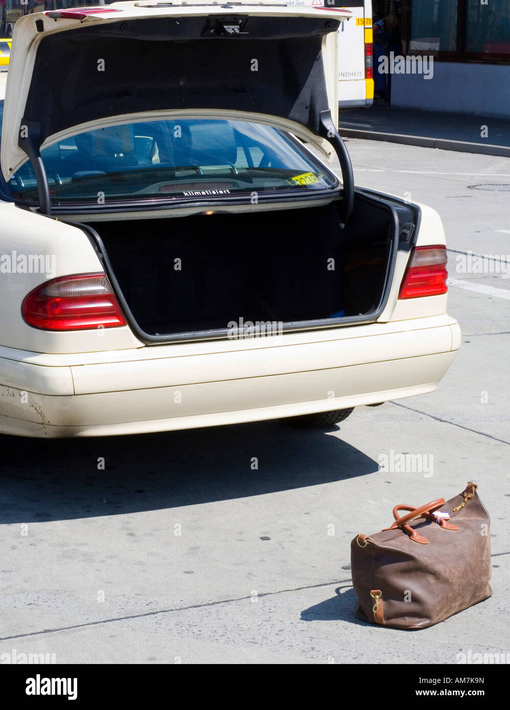 Travel baggage, open car trunk Stock Photo