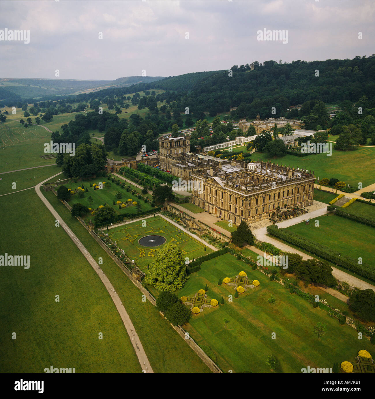 Chatsworth House Derbyshire UK aerial view Stock Photo Alamy