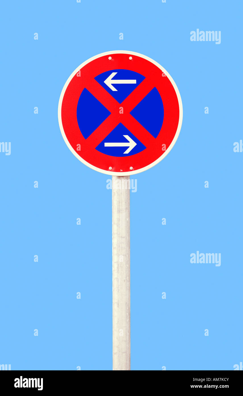 Traffic sign stopping restriction - symbolic for left and right Stock Photo